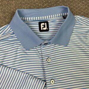 FootJoy Polo Shirt Men's XL Blue White Stripes Striped Performance Golf Stretch